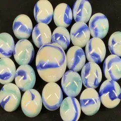25 Glass Marbles TIGER SHARK iridescent White Blue Purple Game pak Shooter Swirl