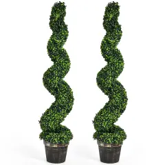Costway 2 Pack 4FT Artificial Spiral Boxwood Topiary Tree Indoor Outdoor Decor