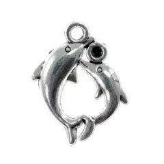 Two Dolphins Charm 25x20mm Pewter Antique Silver Plated (Package of 1)
