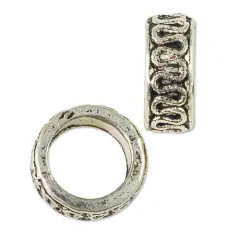 JewelrySupply Large Hole Metal Bead with Scrollwork 8x3.5mm Pewter Antique Silver Plated (Package of 1 Bead)