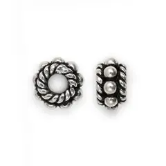 JewelrySupply Bead - Bali Style Flower with Rope Edge 6x3mm Sterling Silver (1-Pc)