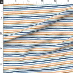 Various Fabrics by the Yard or Fat Quarter Watercolor Stripes Retro Blue Boho Orange Yellow Painterly Summer Custom Printed Fabric by Spoonflower