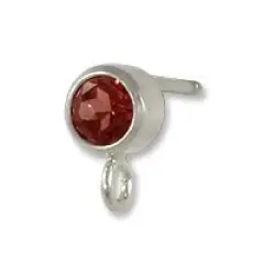Earring with 4mm Garnet Stone Sterling Silver