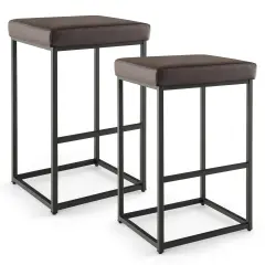 Costway 30" Barstools Set of 2 Upholstered Bar Height Chairs PU Leather w/Footrest Brown/Black/Grey