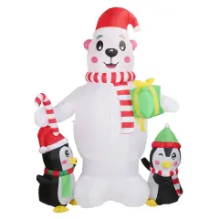 Christmas Inflatable Decoration with Polar Bear, Penguin, and LED Lights