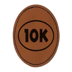 10k Euro Oval Race Running Runner Round Iron-On Engraved Faux Leather Patch Applique - 2.5" Brown