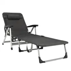 Beach Folding Chaise Lounge Recliner with 7 Adjustable Position Grey