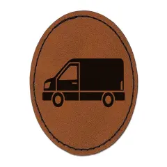 Work Cargo Van Automobile Vehicle Round Iron-On Engraved Faux Leather Patch Applique - 2.5" Brown