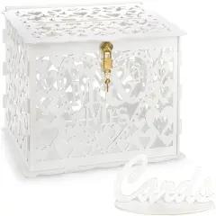 White Wedding Card Box with Mr & Mrs Sign Wooden Card Box with Lock Wedding Box for Cards and Money Gift Box for Reception