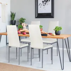 4 pcs PVC Leather Dining Side Chairs Elegant Design White