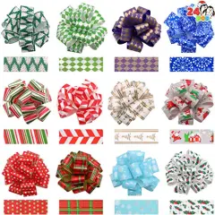 JOYIN 24 Christmas Gift Wrap Ribbon Pull Bows 5", Easy and Fast Gift Wrapping Accessory for Christmas Bows Baskets Wine Bottles Gifts Decoration, Gift Wrapping, Present Decor
