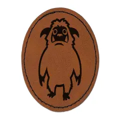 Abominable Snowman Yeti Monster Round Iron-On Engraved Faux Leather Patch Applique - 2.5" Brown