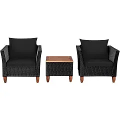 3 Pieces Outdoor Patio Rattan Furniture Set Black