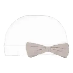 Baby Folded Beanie Cap with Bow --- 100% Cotton --- Various Colors by Rabbit Skins&reg; White / titanium