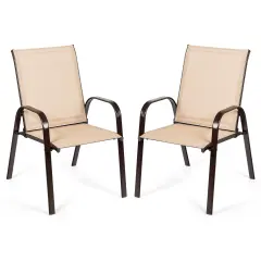 2 Pieces Patio Outdoor Dining Chairs with Powder Coated Steel Frame Beige