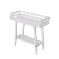 2 Tier Tall White Garden Bed Elevated Solid Wood Planter Table Storage.