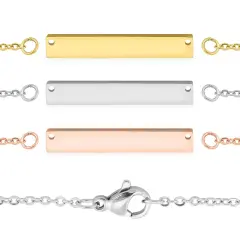 Blank Polished Bar Stainless Steel Necklace With Separated Chain Gold