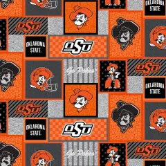 Sykel Enterprises-Oklahoma State University Fleece Fabric-Oklahoma State OSU Cowboys College Patch Fleece Blanket Fabric-Sold by the yard