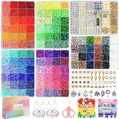 20,000 Pieces Clay Beads Bracelet Making Kit, 120 Colors 6 Boxes Polymer Beads Spacer Heishi Beads & Jewelry Kit with Pendant Charms Elastic Strings, Crafts Gift for Kids Adults