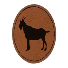 Goat Solid Round Iron-On Engraved Faux Leather Patch Applique - 2.5" Brown