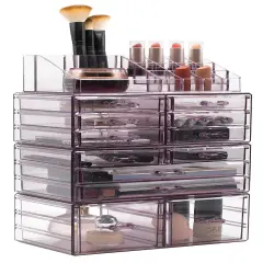 Sorbus X-Large Acrylic Makeup and Jewelry Organizer Case - 4 Piece Set (12 Drawers) Purple