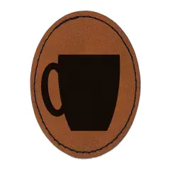 Coffee Mug Cup Solid Round Iron-On Engraved Faux Leather Patch Applique - 2.5" Brown