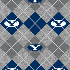 Sykel Enterprises-Brigham Young University Fleece Fabric-Brigham Young BYU Cougars Heather Argyle Fleece Blanket Fabric-Sold by the yard
