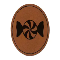 Peppermint Candy Round Iron-On Engraved Faux Leather Patch Applique - 2.5" Brown