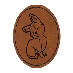 Pembroke Welsh Corgi Sitting Dog Round Iron-On Engraved Faux Leather Patch Applique - 2.5" Brown