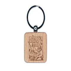 Happy Father's Day Silverback Gorilla Ape Dad Engraved Wood Square Keychain Tag Charm