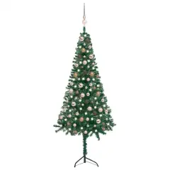 Corner Artificial Christmas Tree LEDs and Ball Set Green