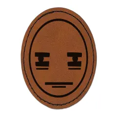 Kawaii Cute Tired Baggy Eyes Face Round Iron-On Engraved Faux Leather Patch Applique - 2.5" Brown