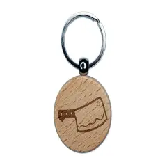 Butcher's Meat Cleaver Engraved Wood Round Keychain Tag Charm