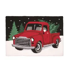 2' x 3' Farmhouse Decor Red Pickup Truck in Winter Forest Setting Hooked Acrylic Indoor Accent Rug for Living Room Dining Room Floormat