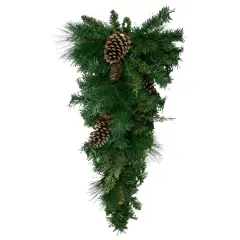 Northlight Artificial Mixed Pine with Glitter Pine Cones Christmas Teardrop Swag - 28" - Unlit Green