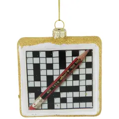 Northlight 3.5" Crossword Puzzle with Pencil Glass Christmas Ornament White