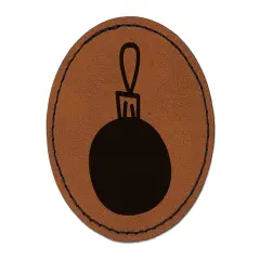 Christmas Xmas Ornament Doodle Round Iron-On Engraved Faux Leather Patch Applique - 2.5" Brown