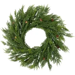 Northlight Real Touch&trade;️ Cedar Artificial Christmas Wreath with Pinecones - 24" - Unlit Green