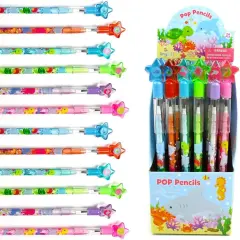TINYMILLS 24 Pcs Sea Animals Ocean Life Turtles Multi Point Stackable Pencil with Eraser