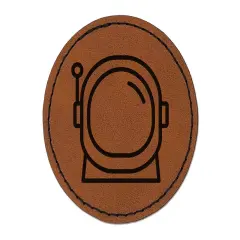 Astronaut Helmet Icon Round Iron-On Engraved Faux Leather Patch Applique - 2.5" Brown