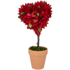 Northlight Wooden Mixed Floral Valentine's Day Heart Artificial Topiary - 14" - Red