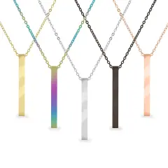 Square 4 Sided Vertical Bar Polished Stainless Steel Necklace Rose