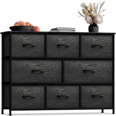 Sorbus Dresser with 8 Drawers - Chest Organizer Unit with Steel Frame Wood Top & Handle Easy Pull Fabric Bins for Clothes - Wide Storage Furniture for Bedroom, Hallway, Living Room, Nursery & Closet Rustic Black