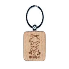 Merry Krampus Christmas Folklore Engraved Wood Square Keychain Tag Charm