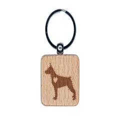 Miniature Pinscher Min Pin Dog with Heart Engraved Wood Square Keychain Tag Charm