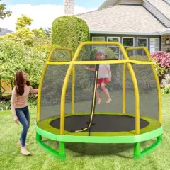 Kids Trampoline with Safety Enclosure Net Yellow