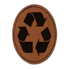 Recycle Symbol Solid Round Iron-On Engraved Faux Leather Patch Applique - 2.5" Brown