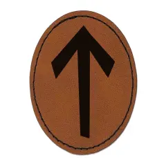 Norse Viking Dwarven Rune Letter T Round Iron-On Engraved Faux Leather Patch Applique - 2.5" Brown