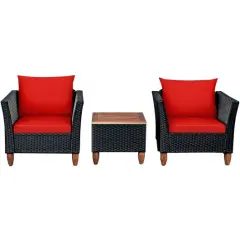 3 Pieces Outdoor Patio Rattan Furniture Set Red