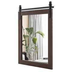 Costway 30''x22'' Wall Mount Mirror Decor Vanity Mirror Wood Frame Barn Door Style Black/Walnut
